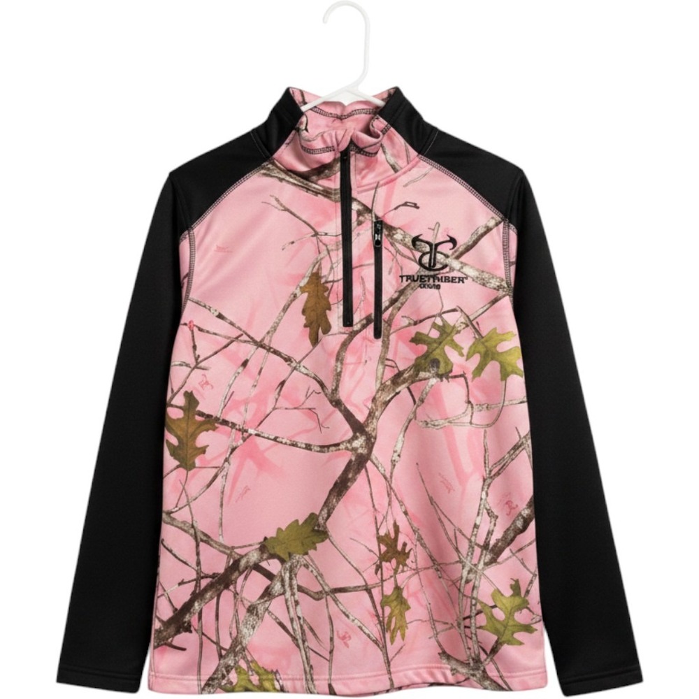 TrueTimber Camo Womens Pink Oak Leaf 1/4 Zip Pullover Jacket Black Medium